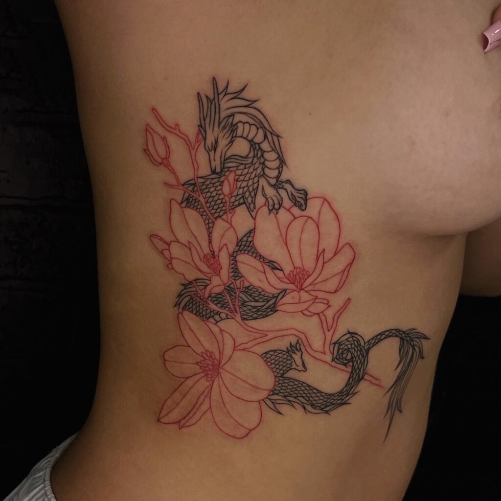Фото тату цветы китайский дракон